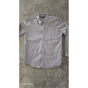 Tommy Hilfiger Classic Fit Blue Stripe Button‎ Down Dress Shirt Men Large
